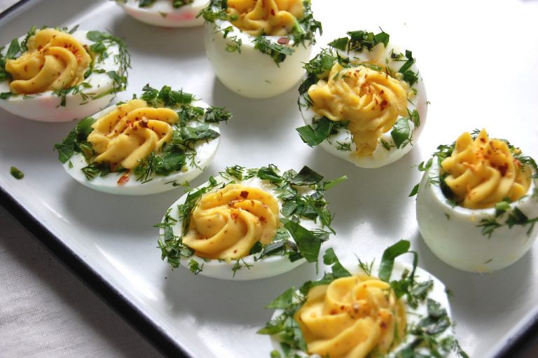 herb deviled eggs for Super Bowl appetizer