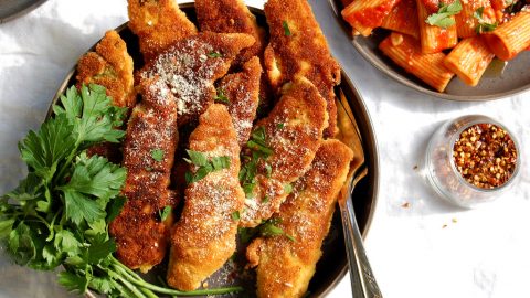 platter of homemade fried chicken tenders