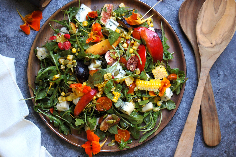 Peach and Little Gems Salad, with Grapes, Walnuts and Blue Cheese