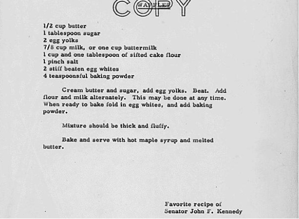 copy of Kennedy waffle recipe from National Archives
