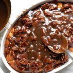 overnight brioche french toast casserole with sticky bun pecan caramel topping