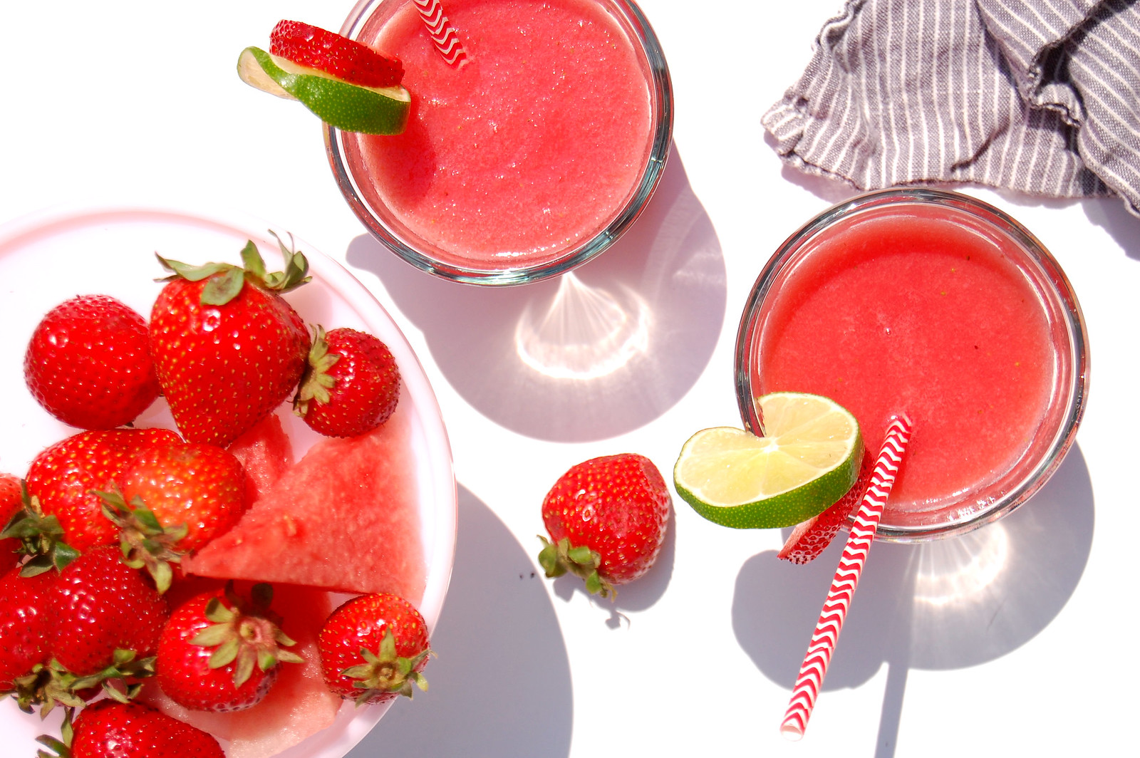 glasses of healthy strawberry watermelon agua fresca drink