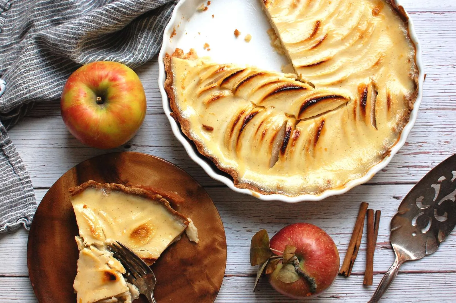 German Apple Custard Cake with Creme Fraiche