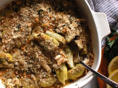 baked Italian artichoke casserole with breadcrumbs