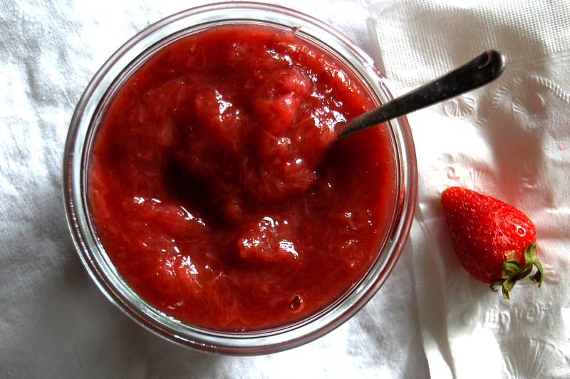 jar of homemade strawberry rhubarb jam