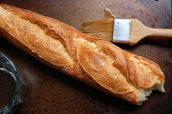stale baguette brushed with water to revive