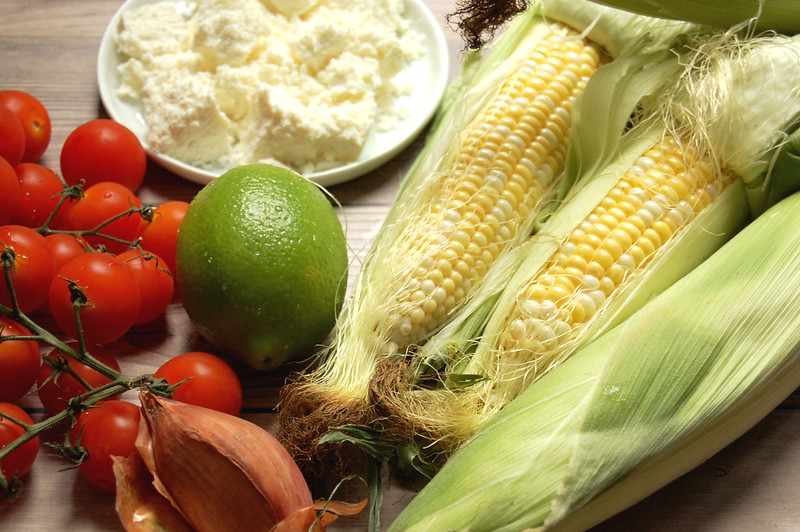 corn, lime, tomatoes, cotija salad ingredients