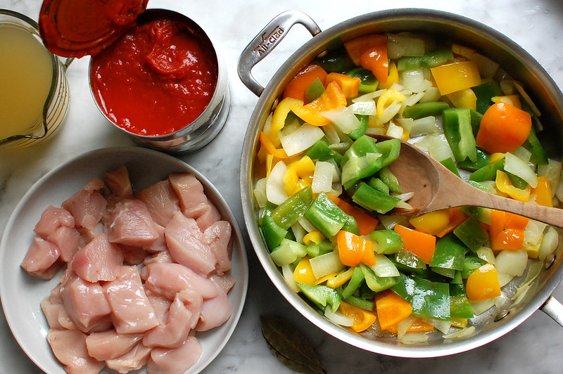 chicken, peppers, and tomato sauce for cacciatore