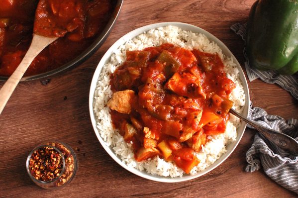 pollo alla cacciatora recipe served with rice