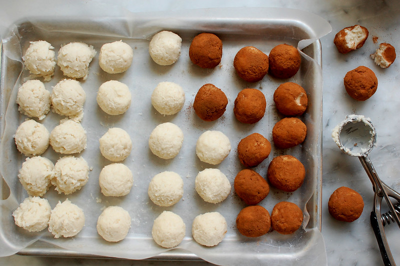 Irish potatoes candy balls on getting rolled in cinnamon