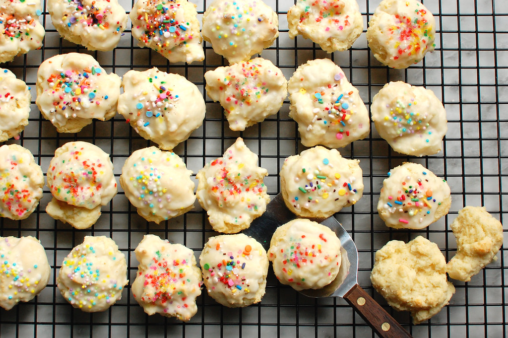 Italian ricotta cookies on wire cooling rack