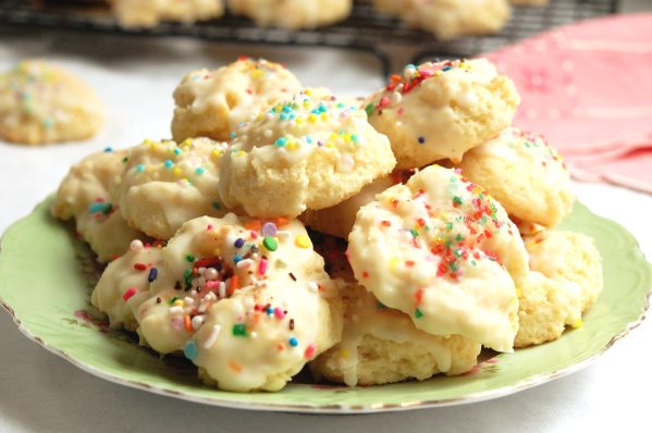 Italian ricotta cookies with sprinkles and glaze