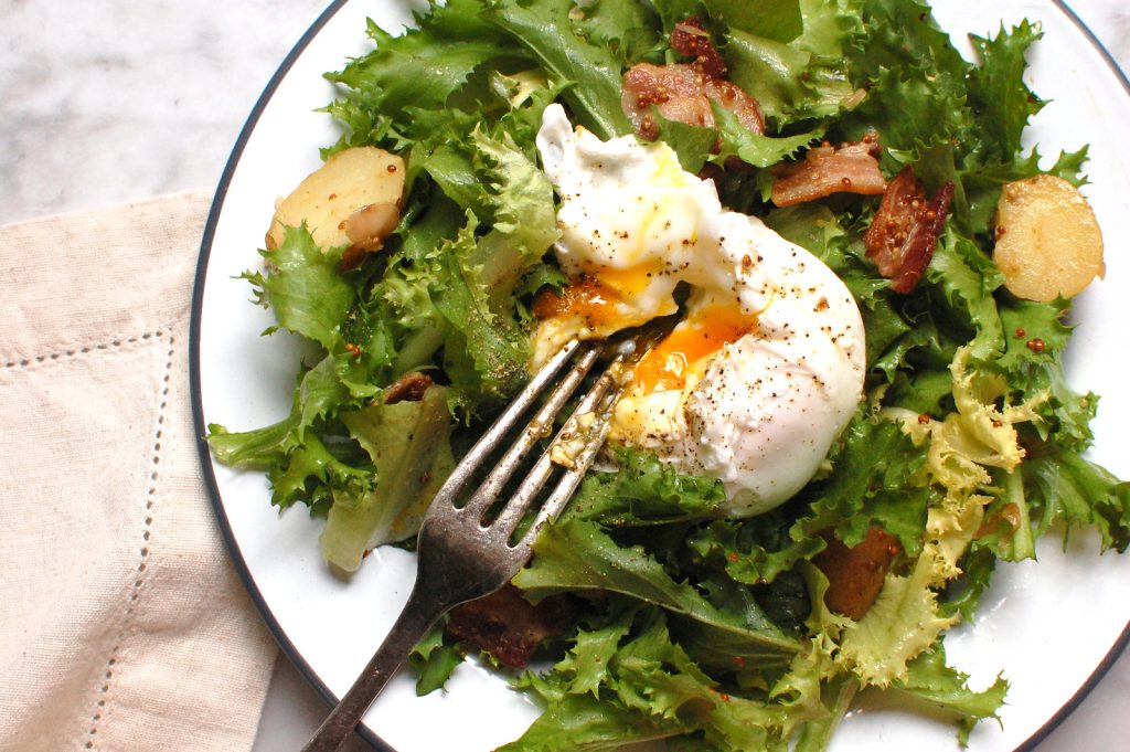 Salade Lyonnaise recipe with frisee and bacon lardons
