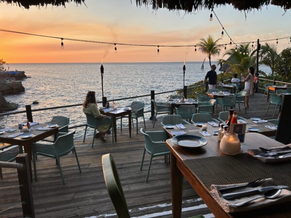 best restaurant Negril Jamaica sunset dinner on the outdoor dining deck of Rock House Restaurant Negril.