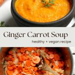 Carrot soup is the ultimate bright, healthy soup for cold-weather days. This vegan carrot ginger soup recipe is only a few ingredients, but big on flavor. This fall soup is great for dinner and winter meals.