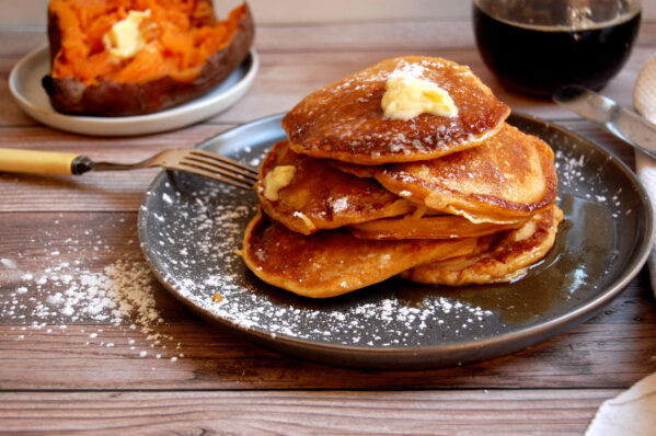 leftover Thanksgiving dish transformed into sweet potato pancakes as an example of what to do with Thanksgiving leftovers