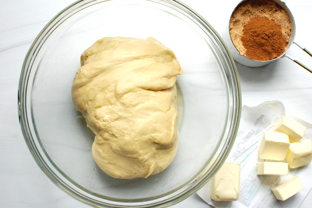 cinnamon roll dough right after mixing, before it's risen