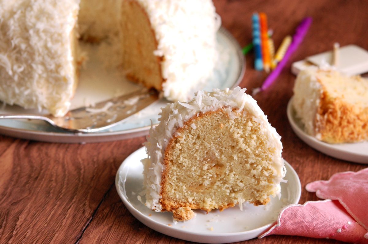 Sliced tom cruise coconut cake copycat bundt cake.