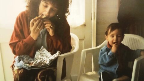 Photo of mother and son for food and grief essay in Unpeeled Journal